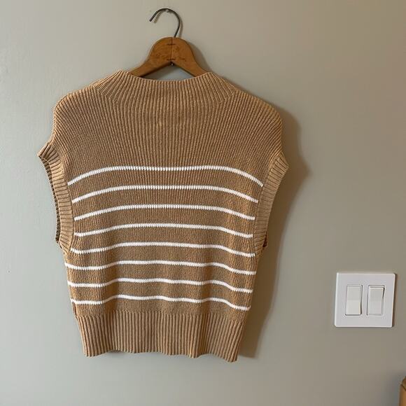 MAEVE ANTHROPOLOGIE Tan & White Striped Knit Mockneck SweaterTank Size S - Picture 6 of 6